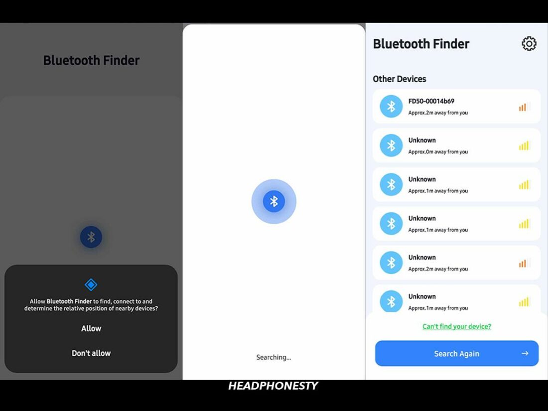 Bluetooth Finder App's interface.