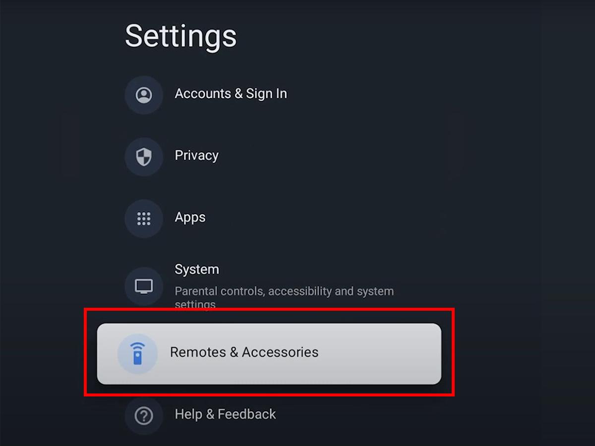 Select 'Remote & Accessories.' (From: Youtube/Sony Electronics | Support (US))