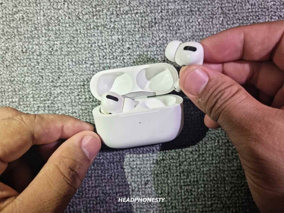 Place the earbuds in the charging case.