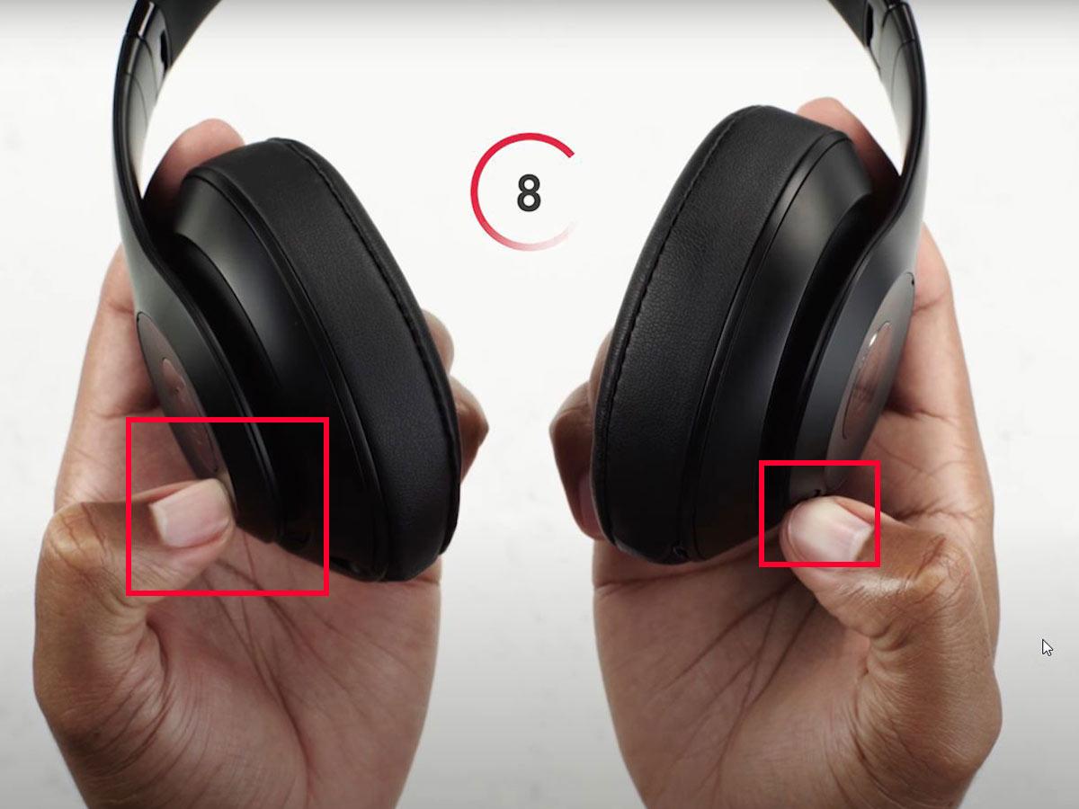 Press and hold both the power and volume-down buttons for at least ten seconds. (From: YouTube/Beats by Dre)